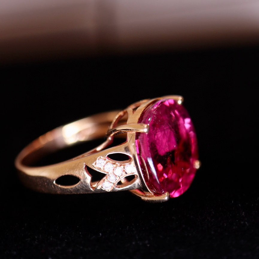 14k Gold 7.63 Ct Natural Tourmaline & Diamond Ring - 4