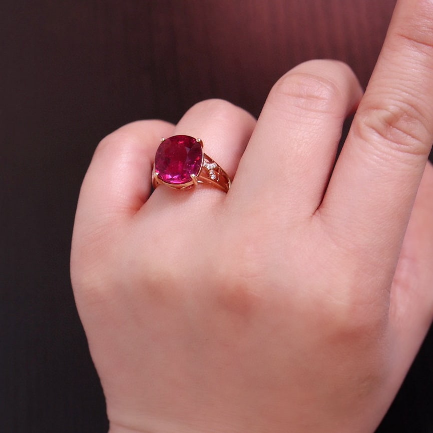 14k Gold 7.63 Ct Natural Tourmaline & Diamond Ring - 6