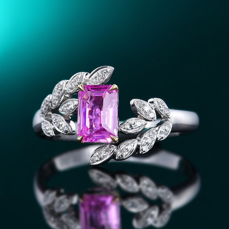 14k Gold 0.85 Ctw Natural Padparadscha Sapphire & Diamond Ring - 2