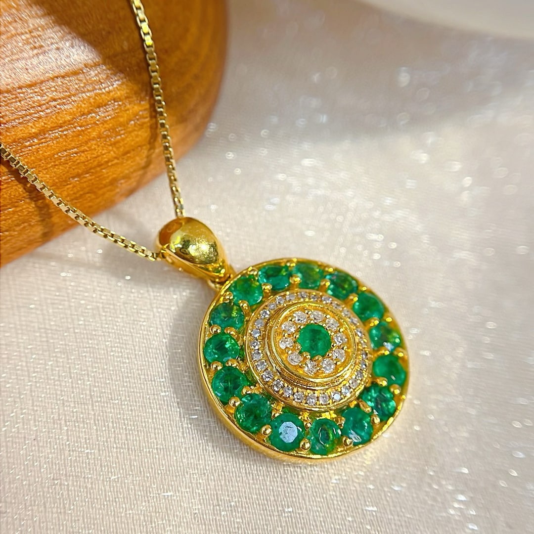 14k Gold 1.10 Ct Natural Emerald & Diamond Pendant( Without Chain ) - 5
