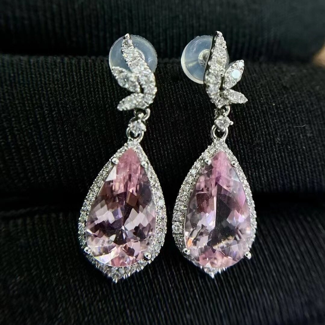 14k Gold 1.71 Ctw Natural Morganite & Diamond Earrings - 2