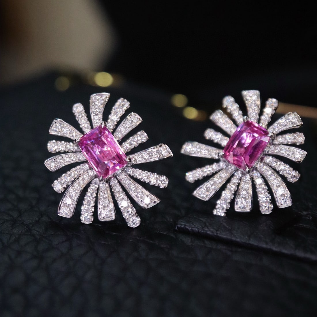 14k Gold 3.21 Ctw Natural Sapphire & Diamond Earrings: Ref:230950317 // gold content:14k gold // main gemstone:sapphire // shape:cushion // carat weight:2. 16ct // color:pink // treatment:natural // // adjacent gemstone 2 : diamond // shape:round //