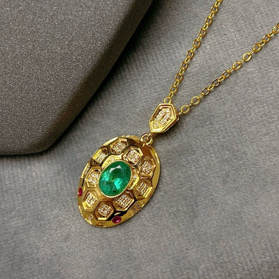 14k Gold 1.00 Ct Natural Emerald & Diamond & Ruby Pendant( Without Chain ) - 4