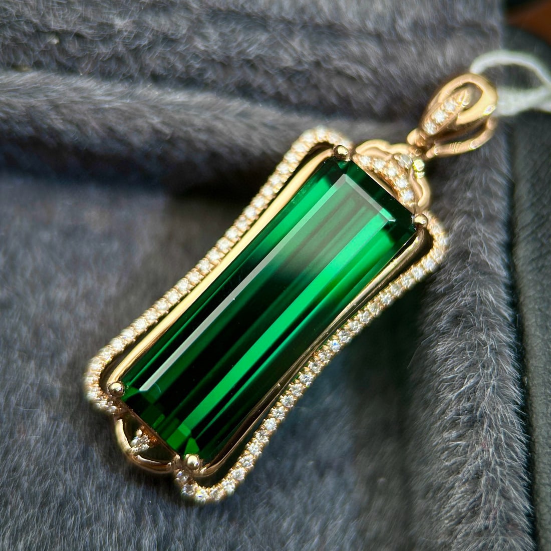 14k Gold 7.11 Ctw Natural Tourmaline & Diamond Pendant( Without Chain ) - 3