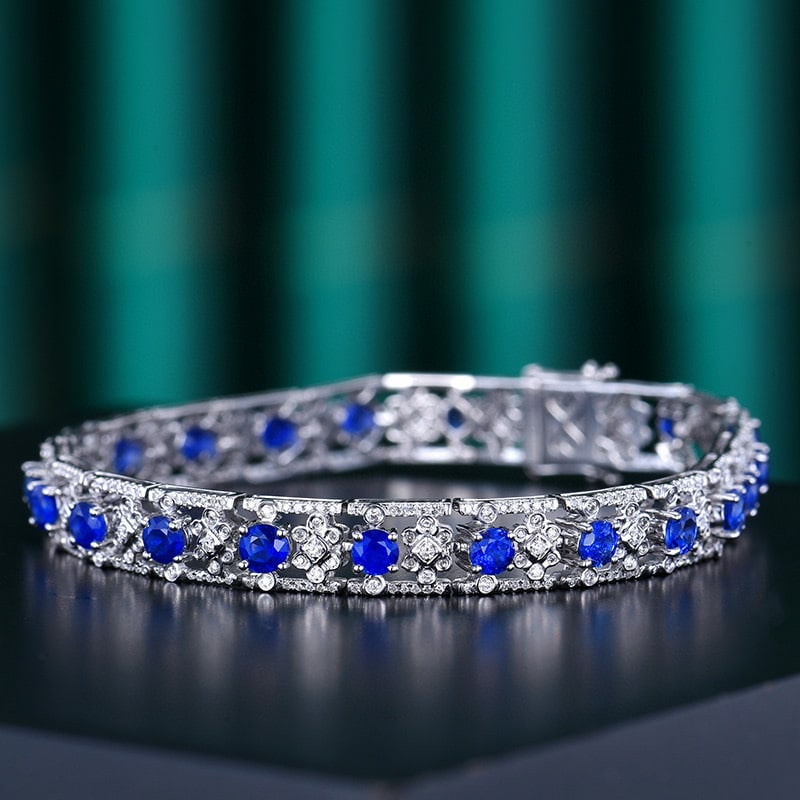 14k Gold 6.65 Ctw Natural Sapphire & Diamond Bracelet - 2