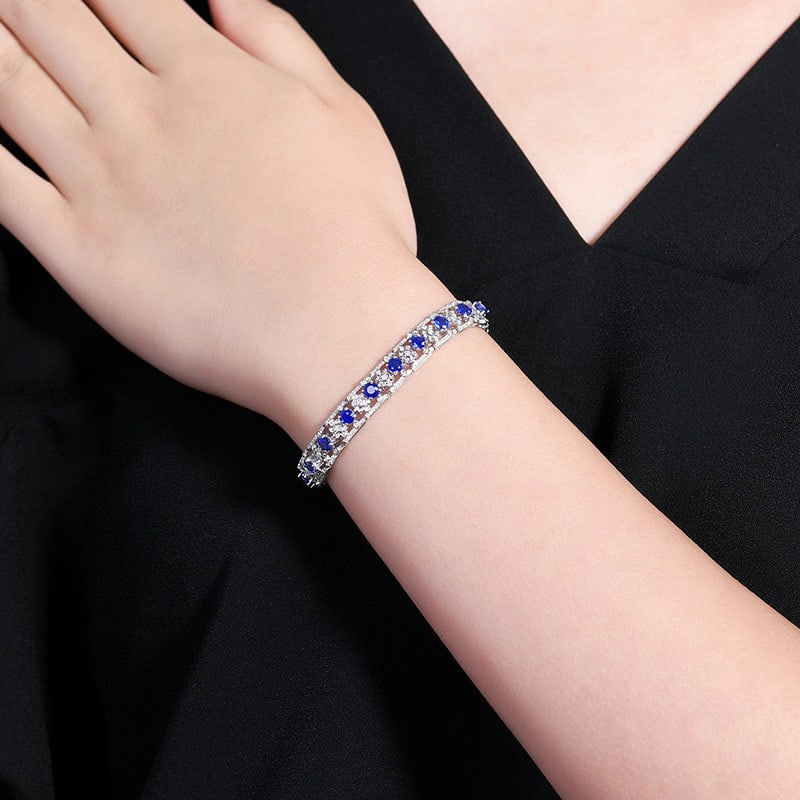 14k Gold 6.65 Ctw Natural Sapphire & Diamond Bracelet - 7