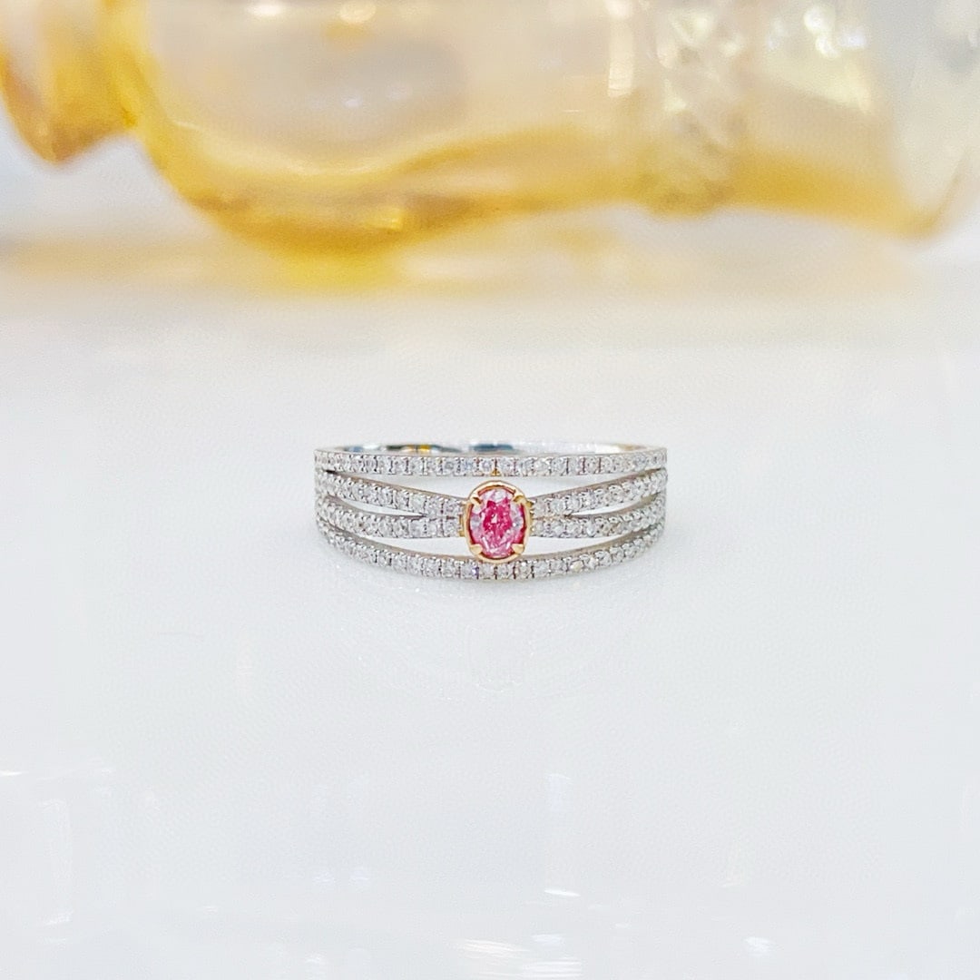 14k Gold 0.38 Ctw Natural Pink Diamond & Diamond Ring: Ref:230950433 // gold content:14k gold // ring size:7. 25us // // main gemstone:pink diamond // shape:oval // carat weight:0. 12ct // color:pink // treatment:natural // // adjacent gemstone 2 :