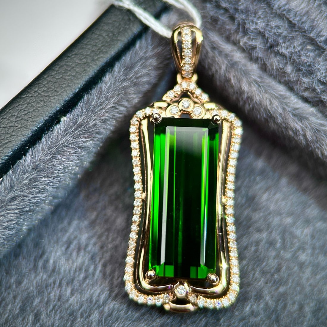 14k Gold 6.78 Ctw Natural Tourmaline & Diamond Pendant( Without Chain ) - 2