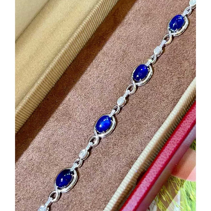 14k Gold 3.23 Ctw Natural Sapphire & Diamond Bracelet: Ref:231146173 // gold content:14k gold // main gemstone:sapphire // shape:oval // carat weight:3ct // color:blue // treatment:natural // // adjacent gemstone 2 : diamond // shape:round // carat