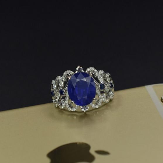 14k Gold 3.30 Ctw Natural Sapphire & Sapphire Ring - 4