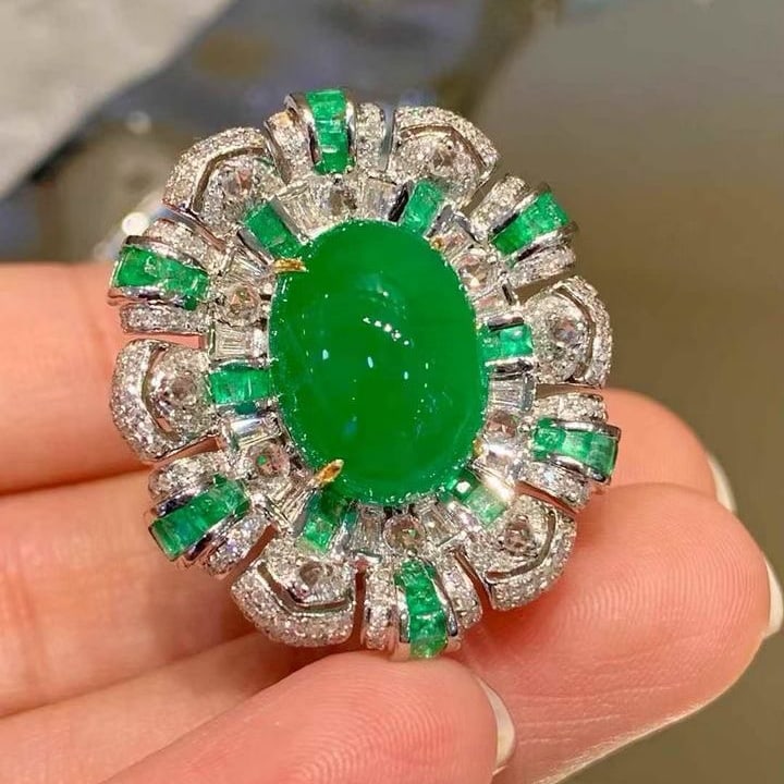 14k Gold 8.05 Ct Natural Emerald & Diamond Ring/pendant( Without Chain ) - 2