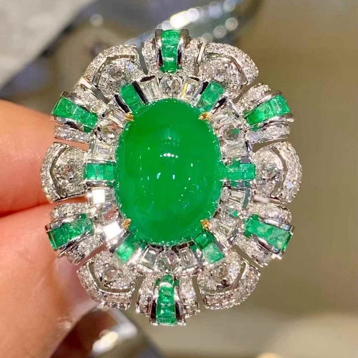 14k Gold 8.05 Ct Natural Emerald & Diamond Ring/pendant( Without Chain ) - 7