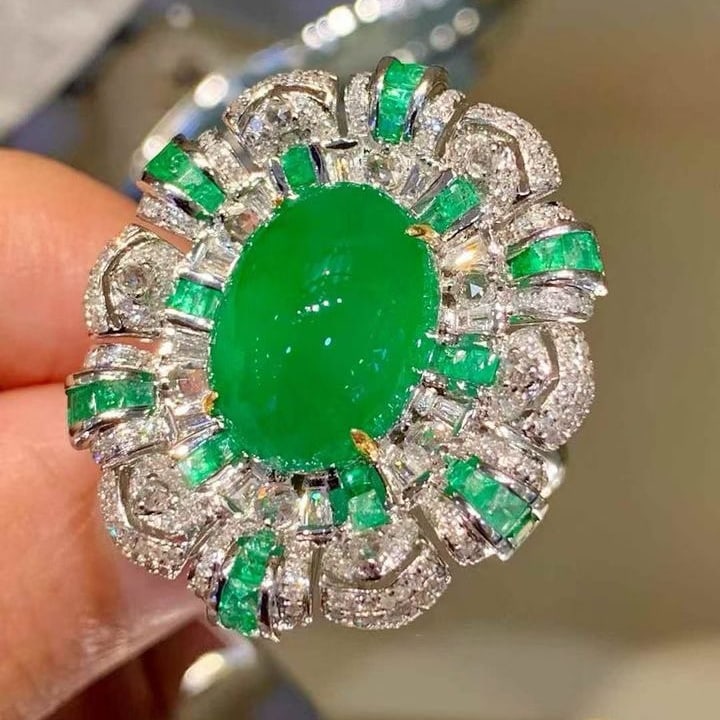 14k Gold 8.05 Ct Natural Emerald & Diamond Ring/pendant( Without Chain ) - 8