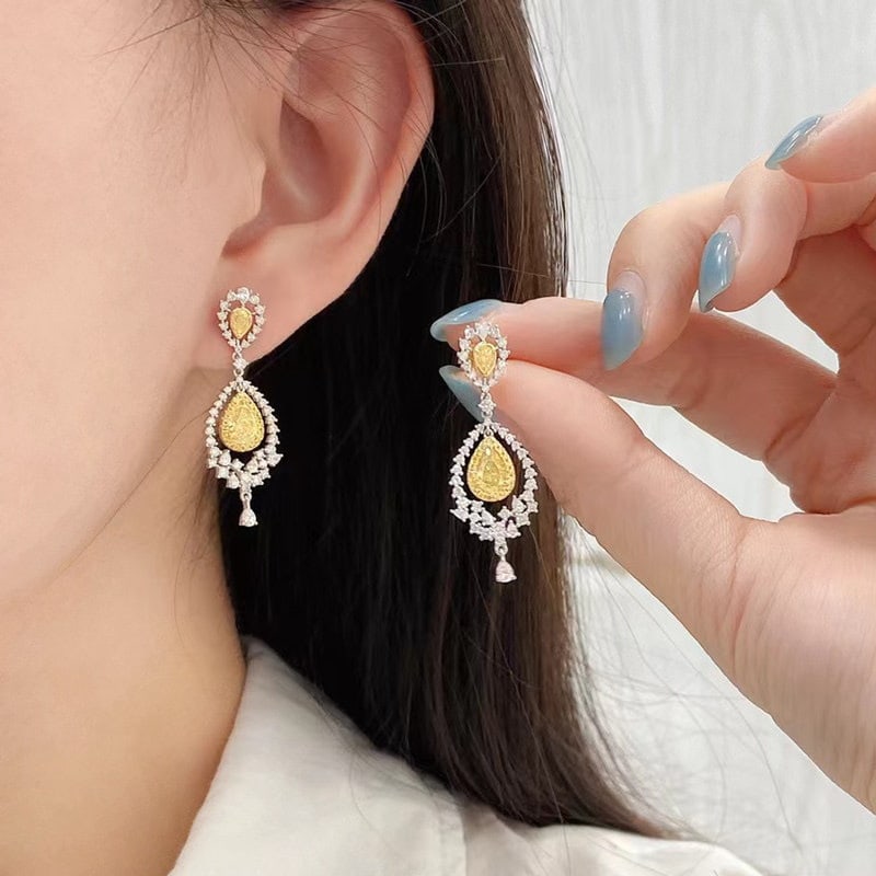 14k Gold 2.63 Ctw Natural Yellow Diamond & Diamond Earrings - 4