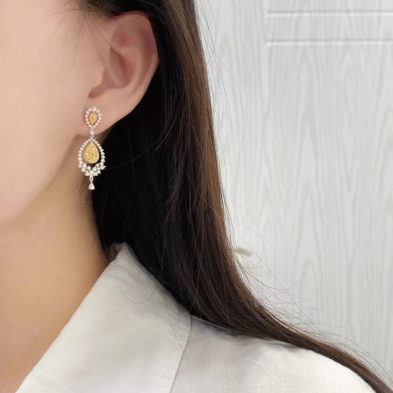 14k Gold 2.63 Ctw Natural Yellow Diamond & Diamond Earrings - 5