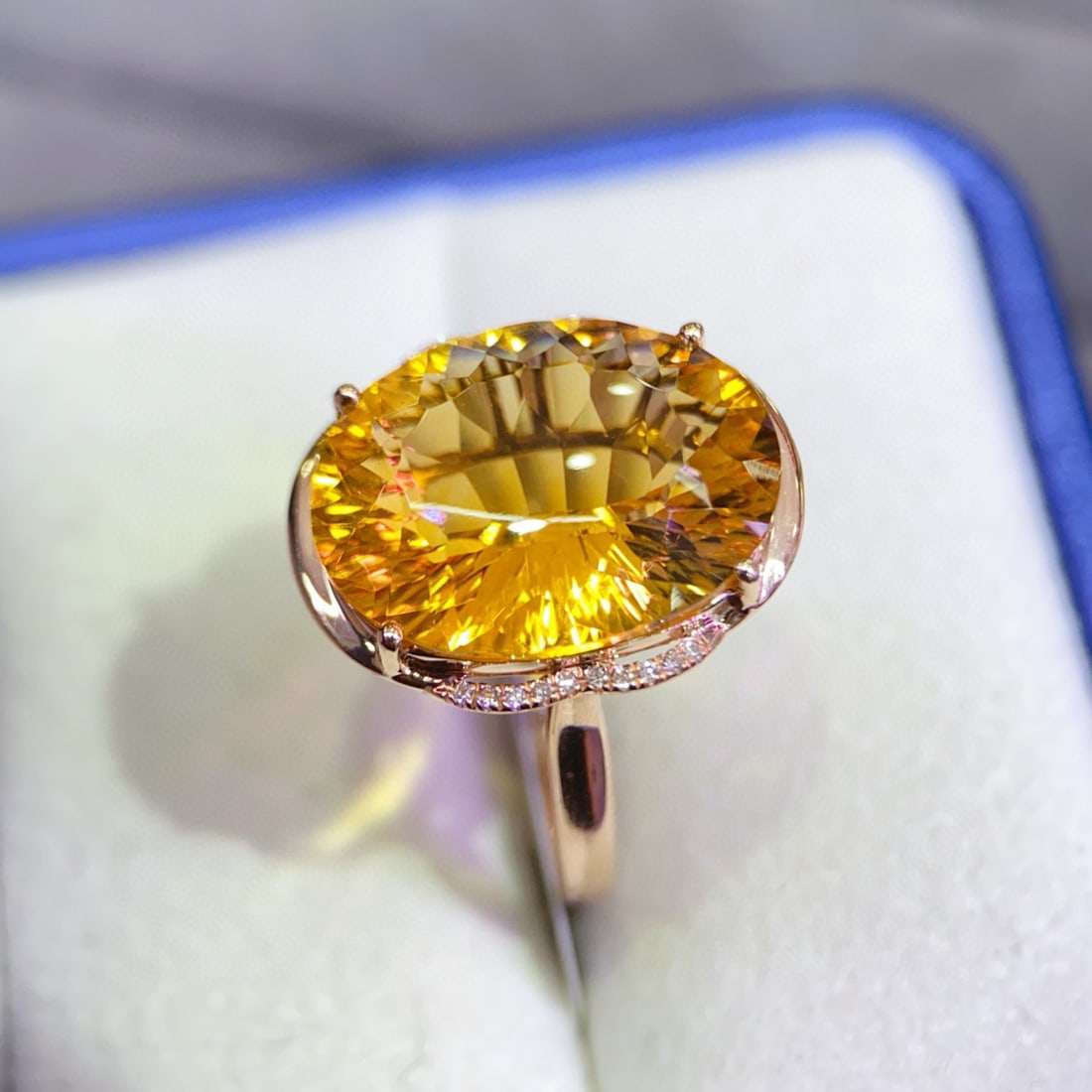 14k Gold 8.31 Ctw Natural Citrine & Diamond Ring - 6
