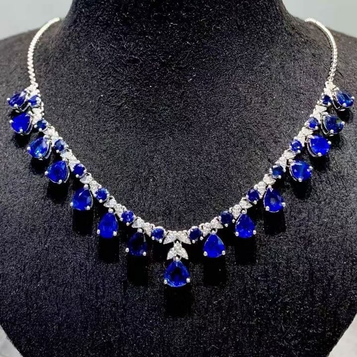 14k Gold 10.02 Ct Natural Sapphire & Diamond Necklace - 3