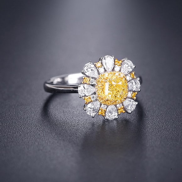 14k Gold 1.19 Ctw Natural Yellow Diamond & Diamond Ring - 2