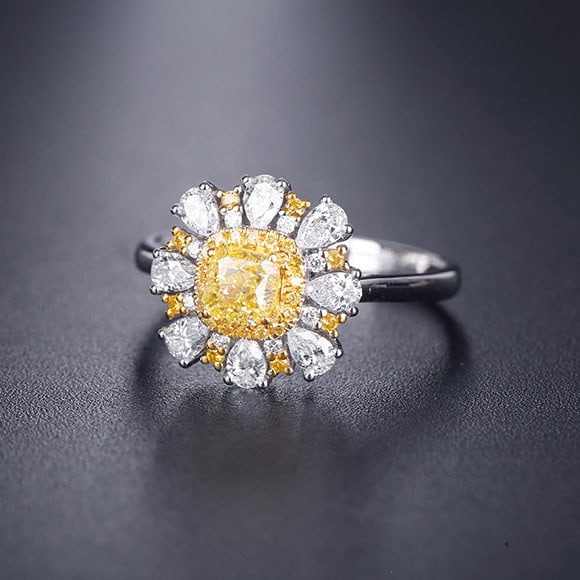 14k Gold 1.19 Ctw Natural Yellow Diamond & Diamond Ring - 3