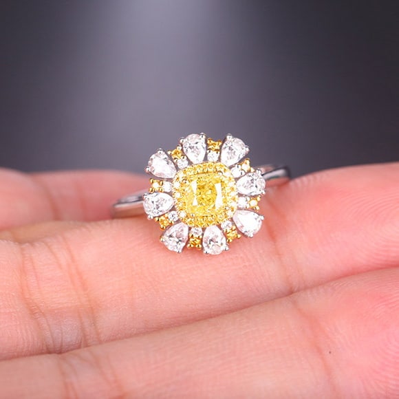 14k Gold 1.19 Ctw Natural Yellow Diamond & Diamond Ring - 5