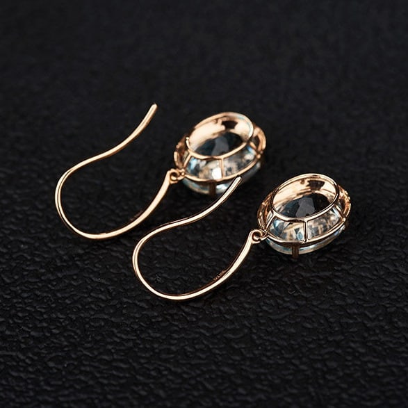 14k Gold 3.76 Ct Natural Aquamarine Earrings - 2