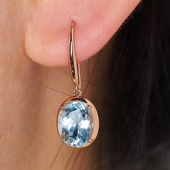 14k Gold 3.76 Ct Natural Aquamarine Earrings - 4