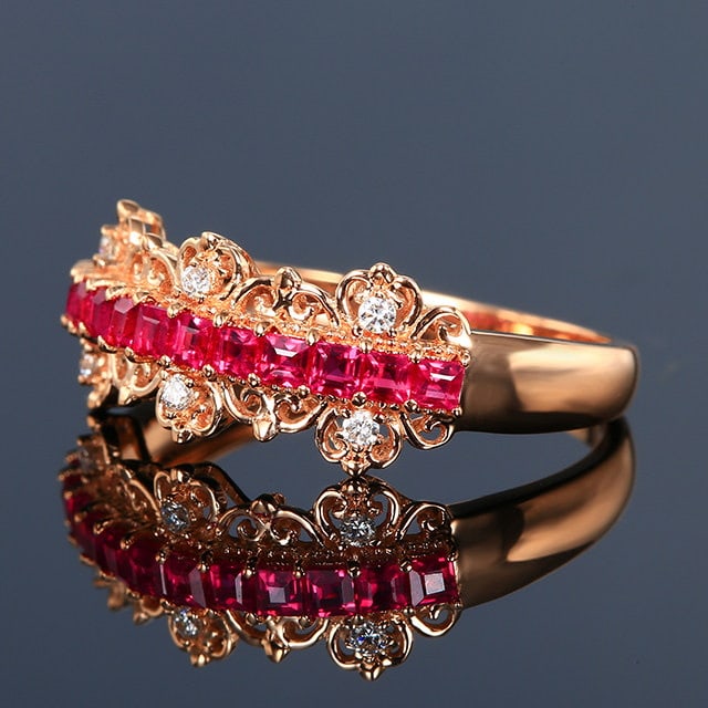 14k Gold 0.68 Ctw Natural Ruby & Diamond Ring - 2