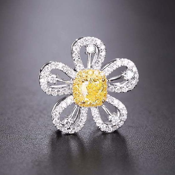 14k Gold 0.74 Ctw Natural Yellow Diamond & Diamond & Flowers Pendant( Without Chain ) - 2