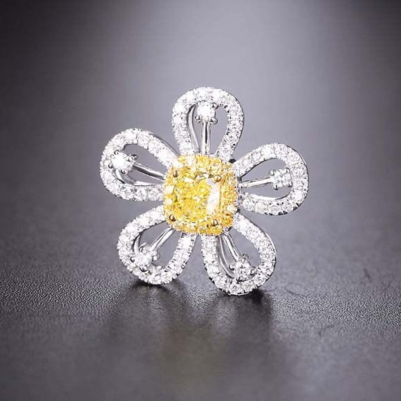 14k Gold 0.74 Ctw Natural Yellow Diamond & Diamond & Flowers Pendant( Without Chain ) - 3