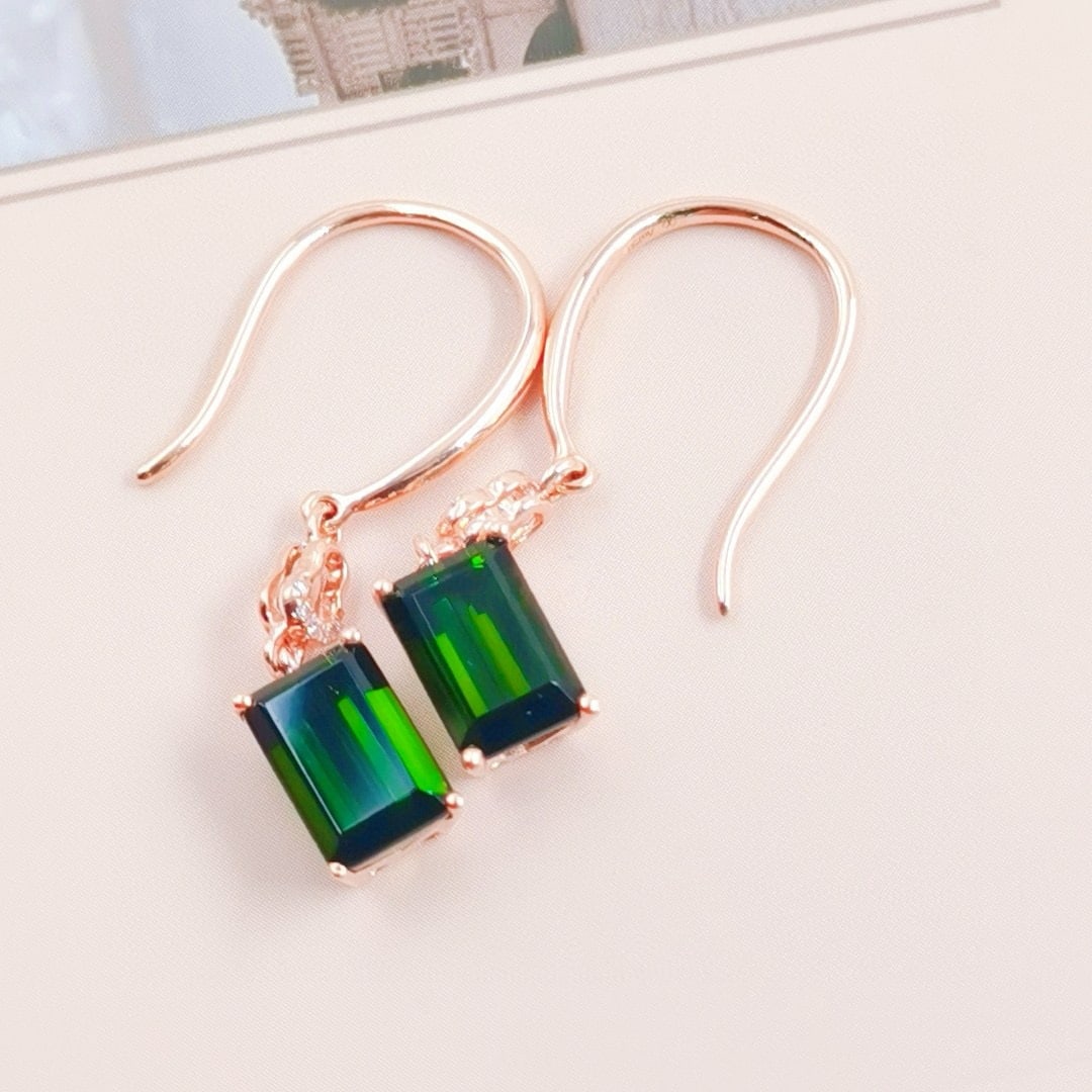 14k Gold 2.78 Ctw Natural Tourmaline & Diamond Earrings - 2