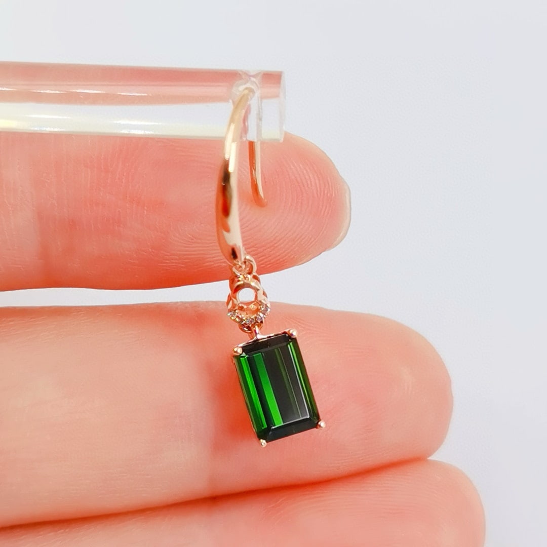 14k Gold 2.78 Ctw Natural Tourmaline & Diamond Earrings - 3