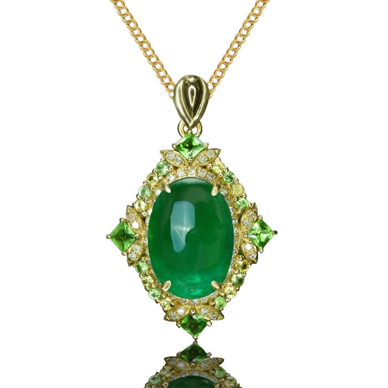 14k Gold 4.13 Ctw Natural Emerald & Sapphire Pendant( Without Chain ) - 2