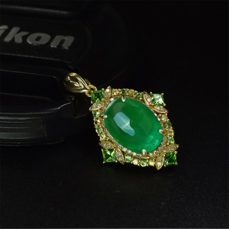 14k Gold 4.13 Ctw Natural Emerald & Sapphire Pendant( Without Chain ) - 3