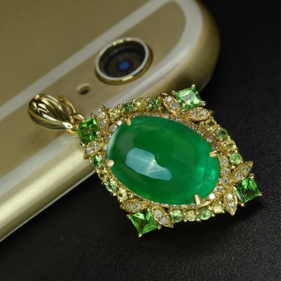 14k Gold 4.13 Ctw Natural Emerald & Sapphire Pendant( Without Chain ) - 5