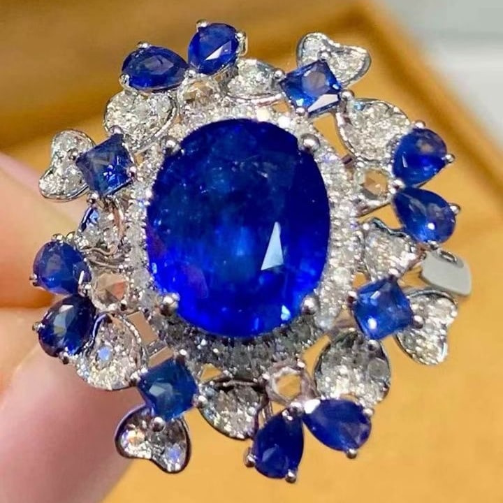 14k Gold 3 Ct Natural Sapphire & Diamond Ring - 4