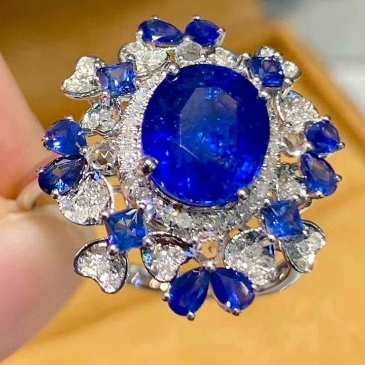 14k Gold 3 Ct Natural Sapphire & Diamond Ring - 6