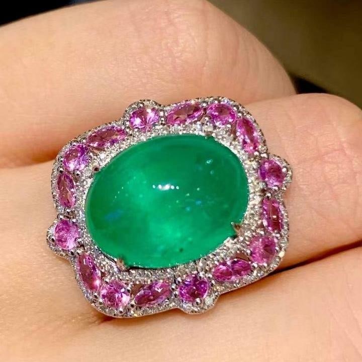 14k Gold 7.88 Ct Natural Emerald & Diamond Ring - 5
