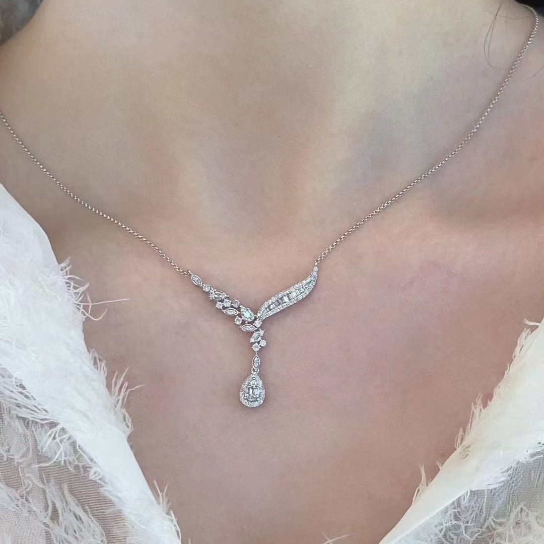 14k Gold 0.62 Ct Natural H Diamond Necklace - 9