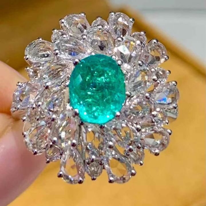 14k Gold 1.20 Ct Natural Paraiba Tourmaline & Diamond & Sapphire Ring - 2