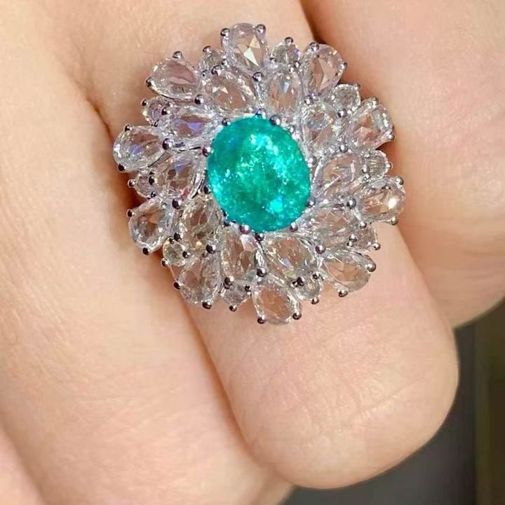 14k Gold 1.20 Ct Natural Paraiba Tourmaline & Diamond & Sapphire Ring - 4