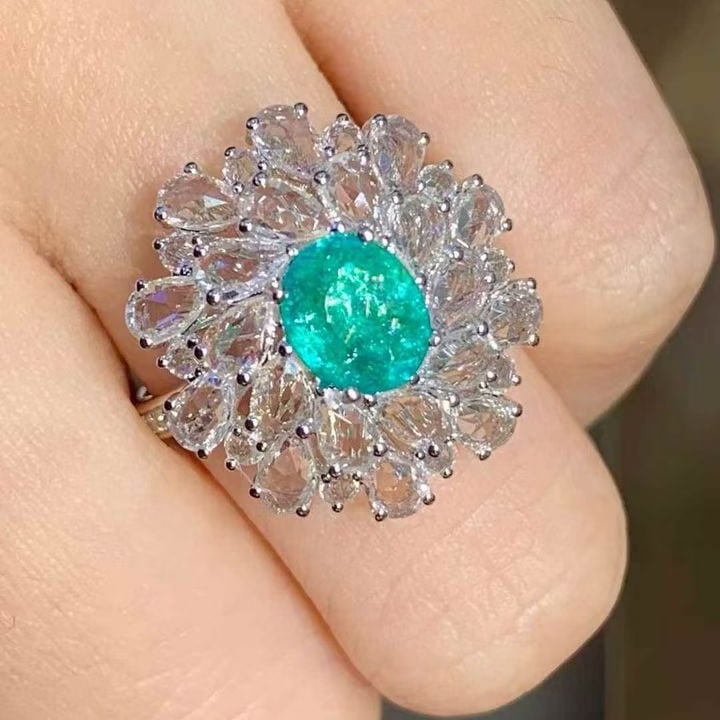 14k Gold 1.20 Ct Natural Paraiba Tourmaline & Diamond & Sapphire Ring - 5