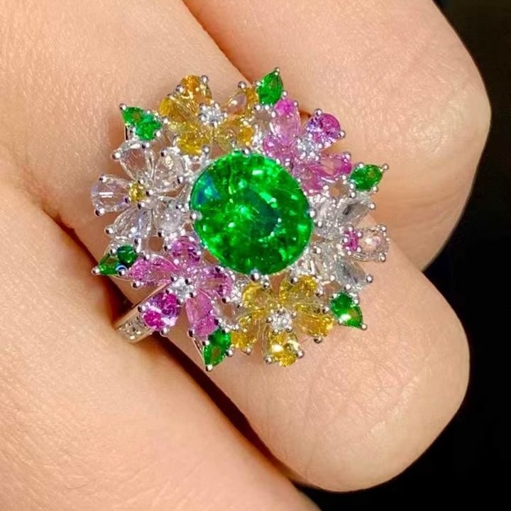 14k Gold 2.01 Ct Natural Tsavorite & Diamond Ring - 2