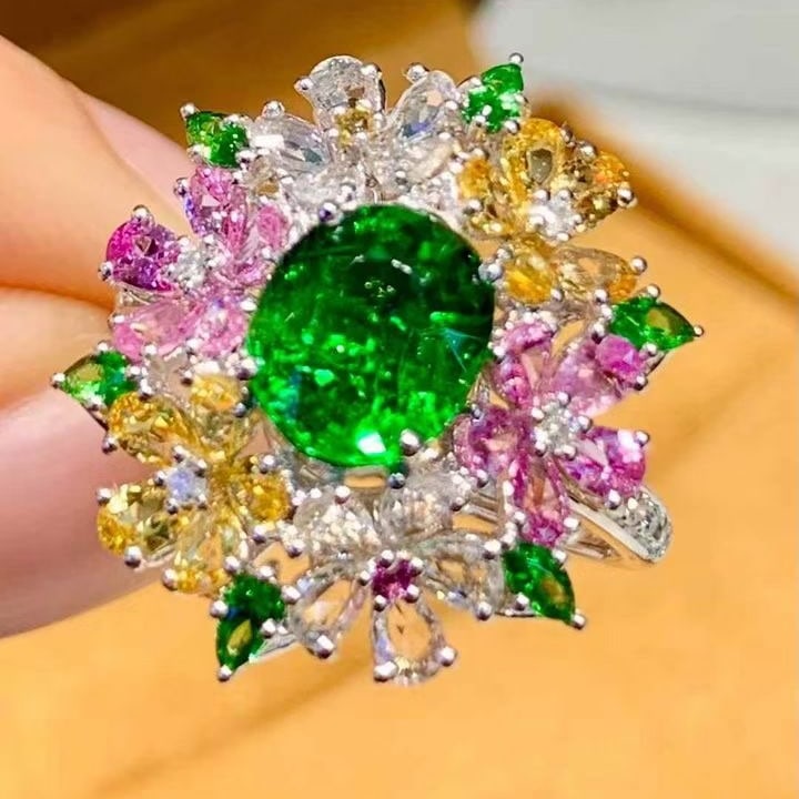 14k Gold 2.01 Ct Natural Tsavorite & Diamond Ring - 3