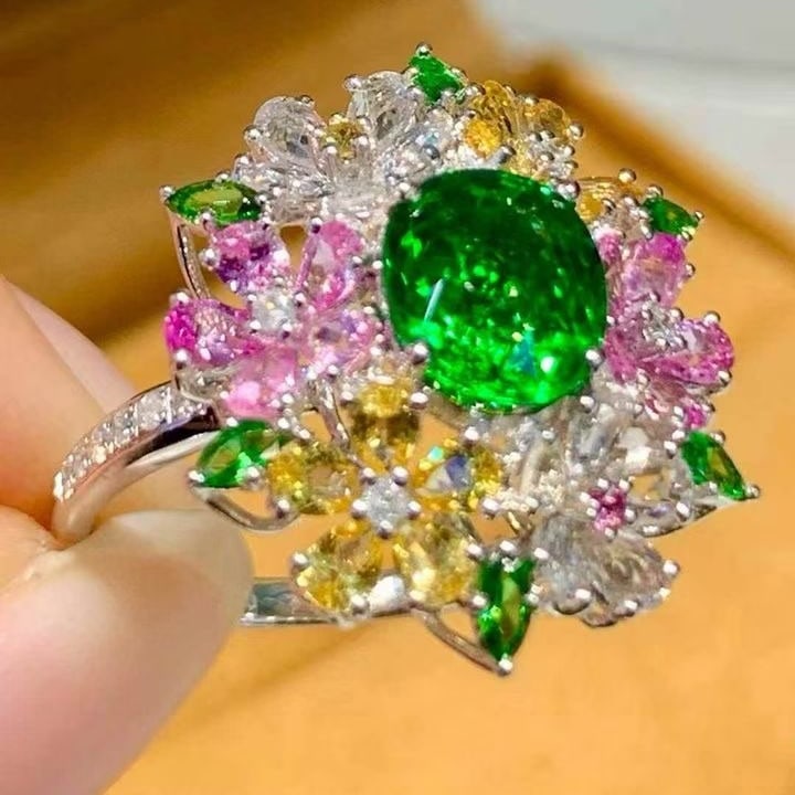 14k Gold 2.01 Ct Natural Tsavorite & Diamond Ring - 6