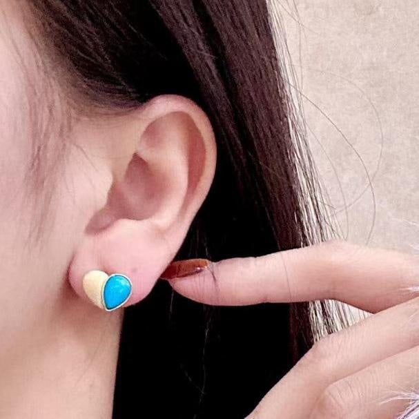 14k Gold 2.69 Ct Natural Blue Turquoise Earrings - 4