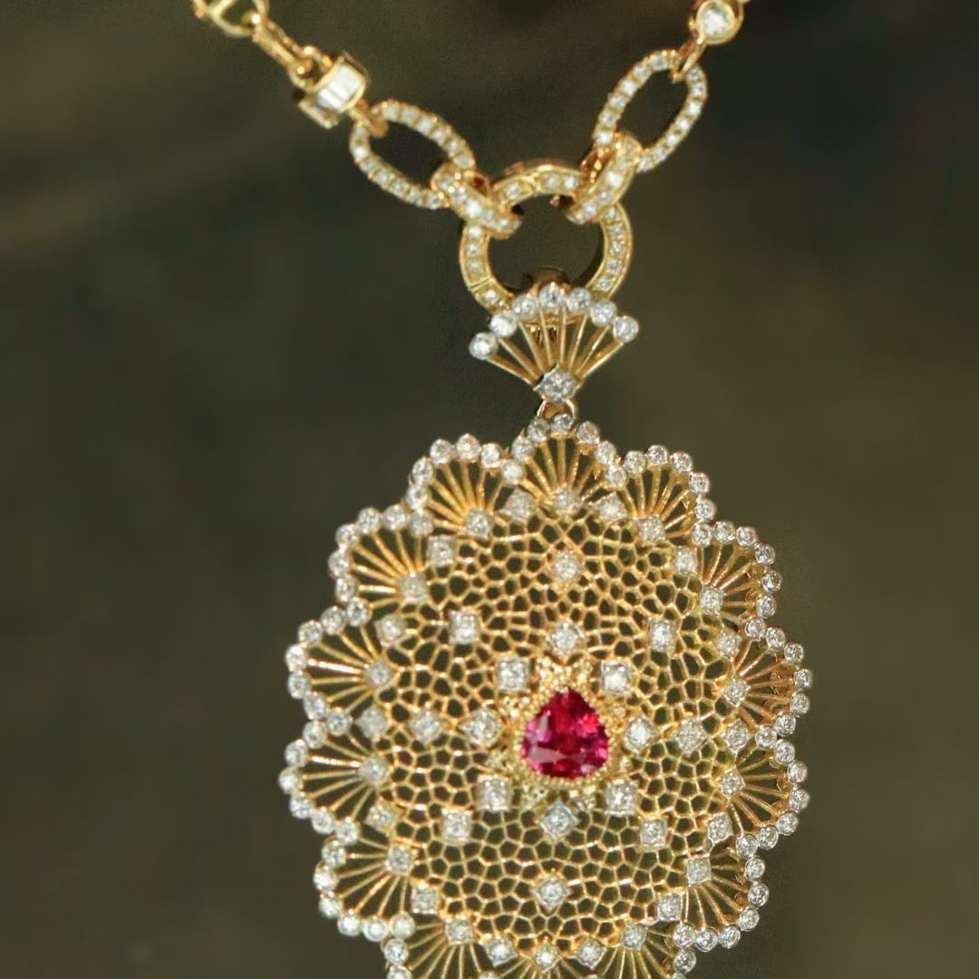 14k Gold 1.20 Ctw Natural Ruby & Diamond Pendant( Without Chain ) - 2