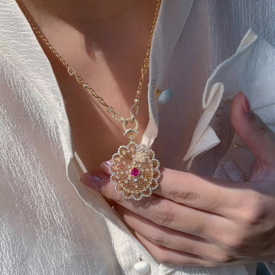 14k Gold 1.20 Ctw Natural Ruby & Diamond Pendant( Without Chain ) - 3