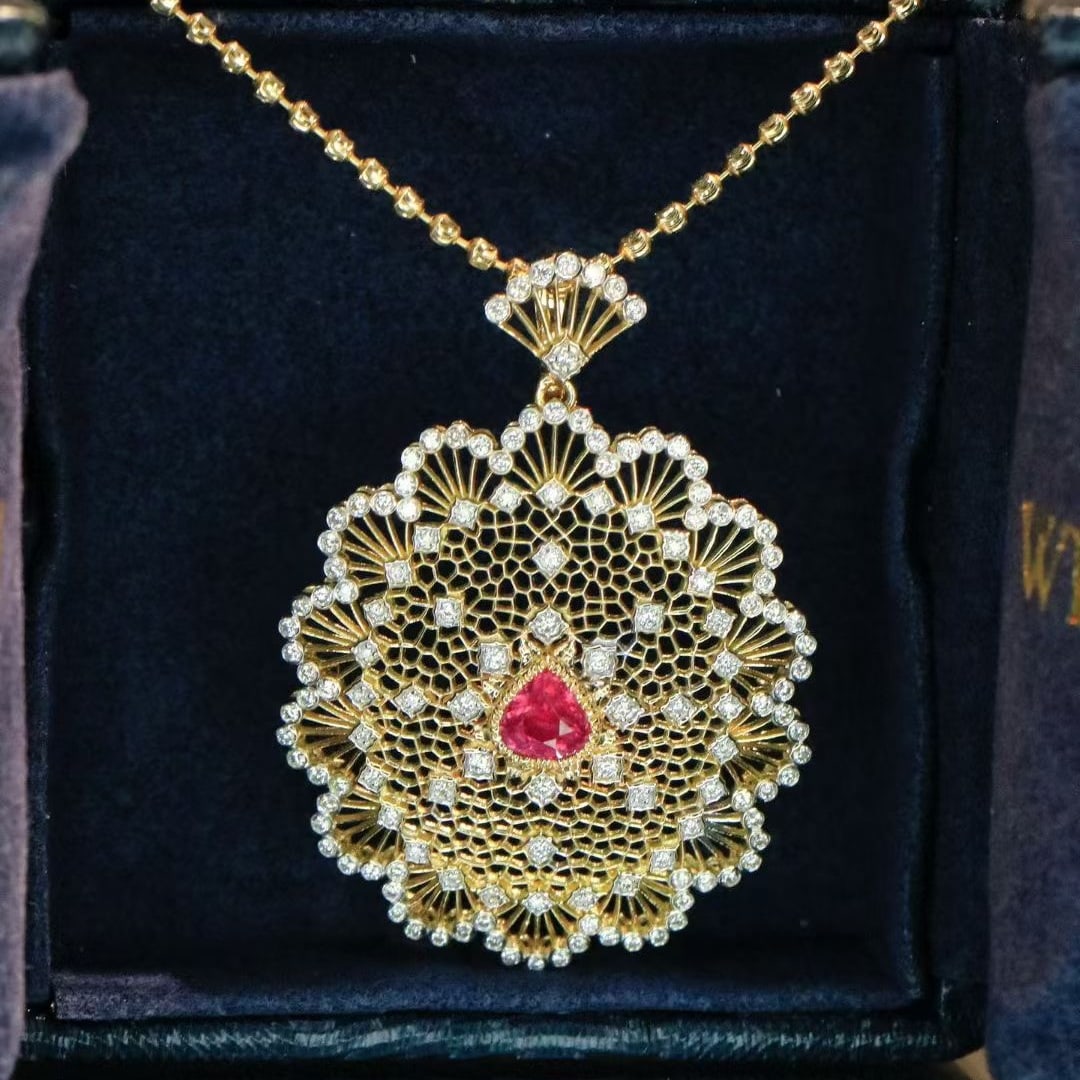 14k Gold 1.20 Ctw Natural Ruby & Diamond Pendant( Without Chain ) - 5