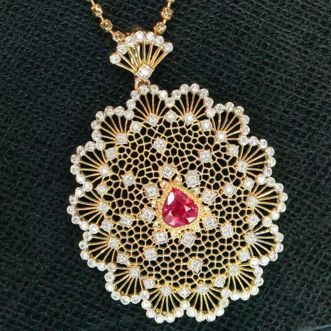 14k Gold 1.20 Ctw Natural Ruby & Diamond Pendant( Without Chain ) - 6