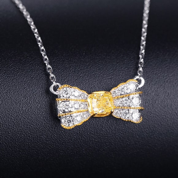 14k Gold 0.32 Ctw Natural Yellow Diamond & Diamond Necklace - 2